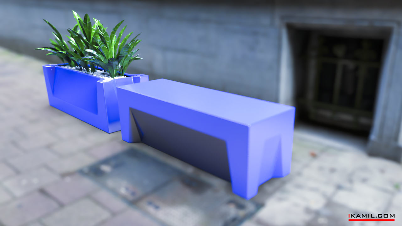 скамейка-кашпо дизайнерская синяя куб гардерик