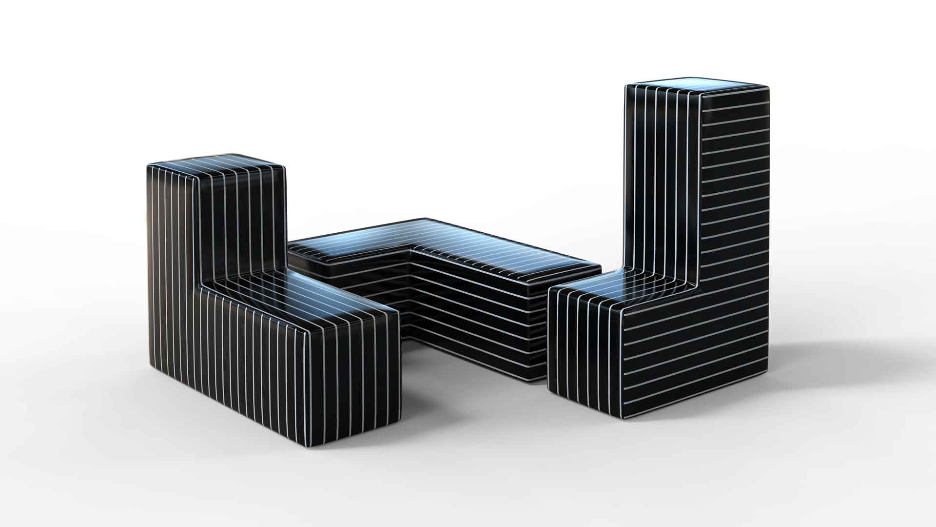 три одинаковые секции дизайнерской скамейки для тц, ikamildesign f118