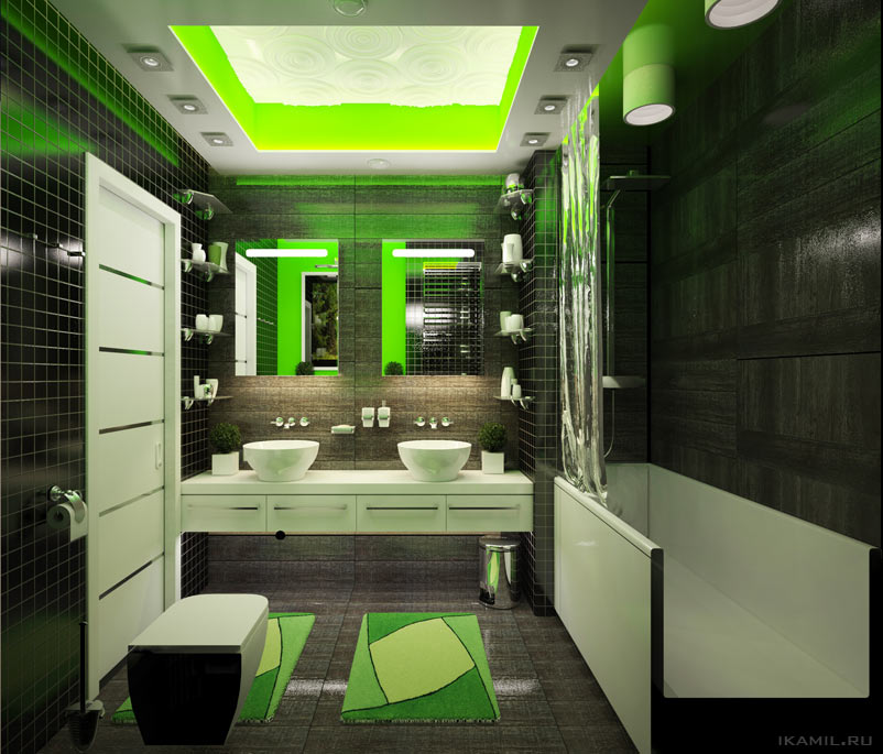 Дизайн интерьера ванной, фронтальный вид.