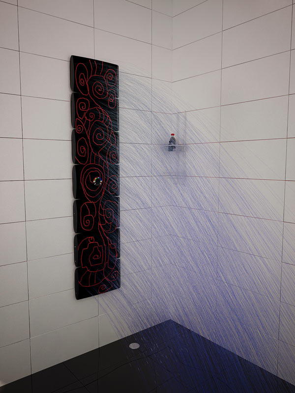 душ с работающими струями по нарисованным узорам
